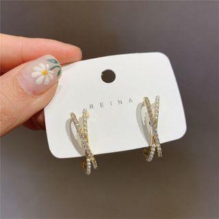 Rhinestone Hoop Earring 1 Pair - As Shown In Figure - Silver - One Size