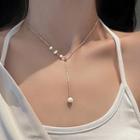 Faux Pearl Drop Necklace 1 Pc - Silver - One Size