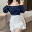 Off-shoulder Short-sleeve Top / Ruffle Hem A-line Skirt