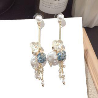 Faux Pearl Flower Drop Earring 1 Pair - Silver Pin - Gold - One Size