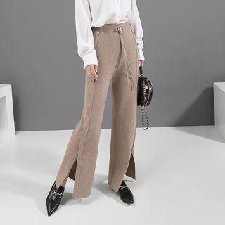 Side-slit Drawstring Wide-leg Pants