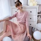 Set: Knit Top + Sleeveless Mesh Dress Top - Light Pink - M / Dress - Pink - M