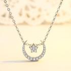 Moon & Star Rhinestone Pendant Sterling Silver Necklace Necklace - Silver - One Size