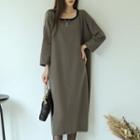 Square-neck Contrast-trim Midi Dress