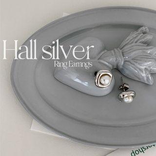 Faux-pearl Button Earrings Silver - One Size
