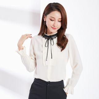 Lace Collar Bow Chiffon Blouse