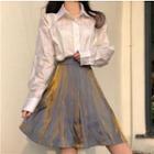 Drop-shoulder Iridescent Shirt / Iridescent A-line Skirt