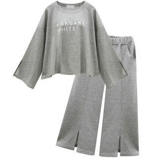 Set: Lettering Sweatshirt + Wide Leg Pants
