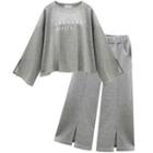 Set: Lettering Sweatshirt + Wide Leg Pants
