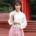 Set : Chinese Linen-blend Top + Skirt + Belt