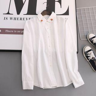 Floral Embroidered Lace Trim Blouse White - One Size