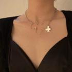 Flower Faux Pearl Alloy Choker Necklace - Silver - One Size