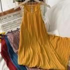 Pleated Midi Halter Dress In 9 Colors