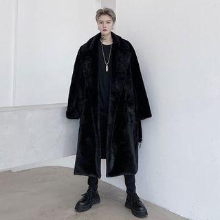 Long-sleeve Plain Fleece Long Jacket