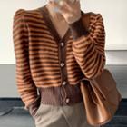 Long-sleeve Striped Button-up Knit Top