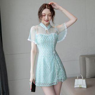 Set: Cap-sleeve A-line Mesh Dress + Shorts