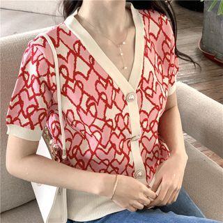 Short Sleeve V-neck Heart Cardigan