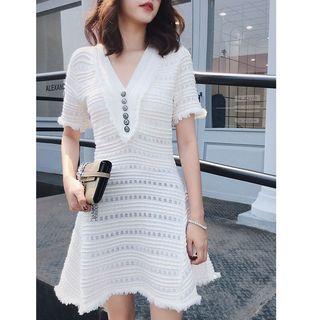 Faux Pearl Short Sleeve Knit Dress