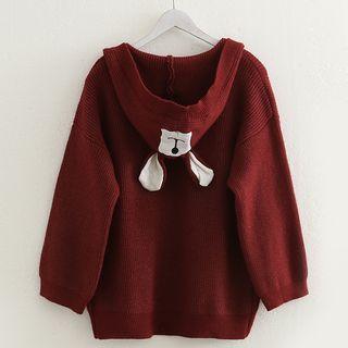 Rabbit Ear Hooded Open Front Cardigan