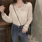 Long-sleeve Lace Blouse Light Almond - One Size