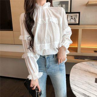 Ruffle Trim Lace Top White - One Size