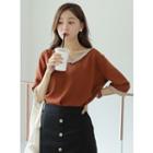 V-neck Fringed Contrast-trim Top