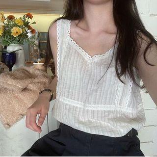 Spaghetti Strap Lace Trim Top Off-white - One Size