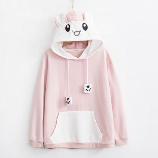 Bunny Ear Accent Print Hoodie