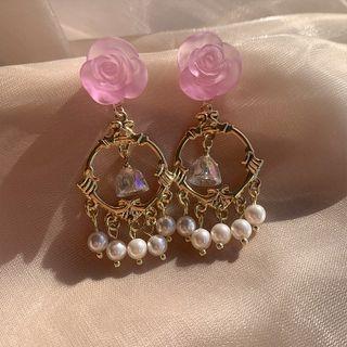 Rose Bell Faux Pearl Fringed Earring