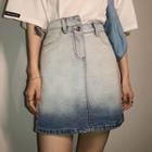 Gradient Irregular Denim A-line Skirt
