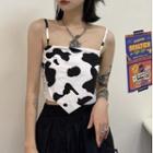 Cow Print Cropped Camisole Top White - One Size