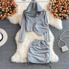Set: Hood Button Top + Strapless Top + Pencil Skirt