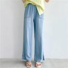 Band-waist Straight-cut Jeans Blue - One Size