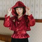 Hooded Tie-waist Button Jacket