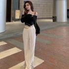 Long-sleeve Off-shoulder Top / High Waist Wide Leg Pants