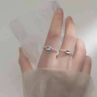 Moonstone Sterling Silver Open Ring 1pc - Silver & Blue - One Size