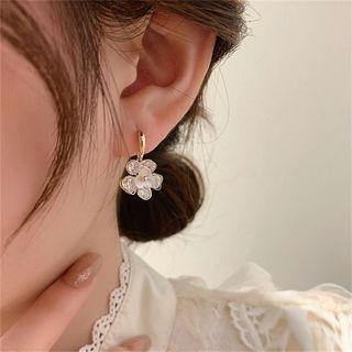 Flower Rhinestone Alloy Dangle Earring F182-1 - 1 Pair - Gold - One Size