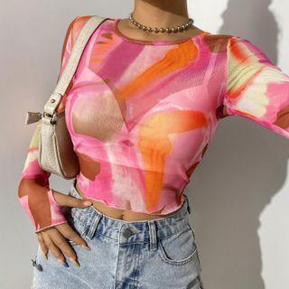 Print Mesh Crop Top