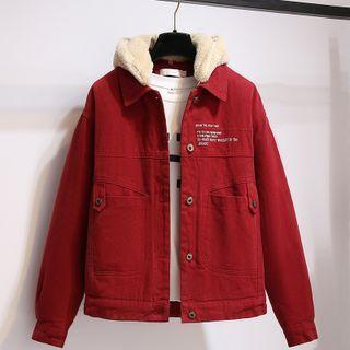 Lettering Fleece Lined Hooded Jacket