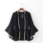 Bell-sleeve Contrast-trim Bow-tied Top