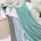 Round-neck Striped Puff-sleeve Dress