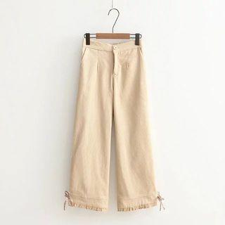 Lace-up Frilled Cuff Wide-leg Pants