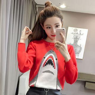 Shark Print Round-neck Sweater