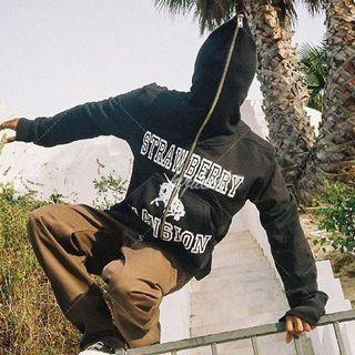 Lettering Print Zip Up Hoodie