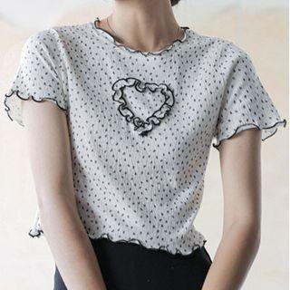 Short-sleeve Dotted Frill Trim T-shirt