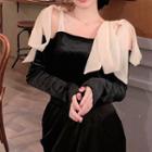 Long-sleeve Cold-shoulder Bow Accent Top Black - One Size