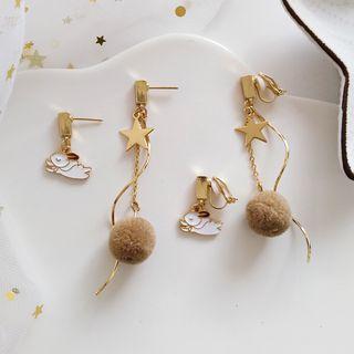 Rabbit & Pom Pom Drop Non-matching Earring