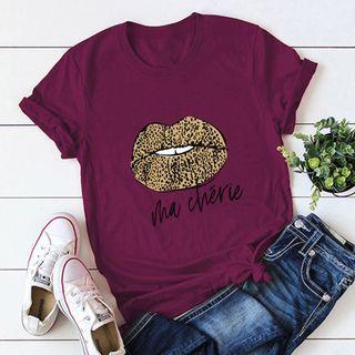 Short-sleeve Lips Print Top
