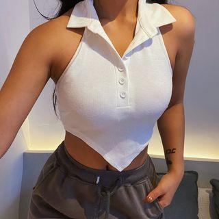 Sleeveless Collar Halter Neck Crop Top