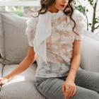 Short-sleeve Flower Embroidery Blouse